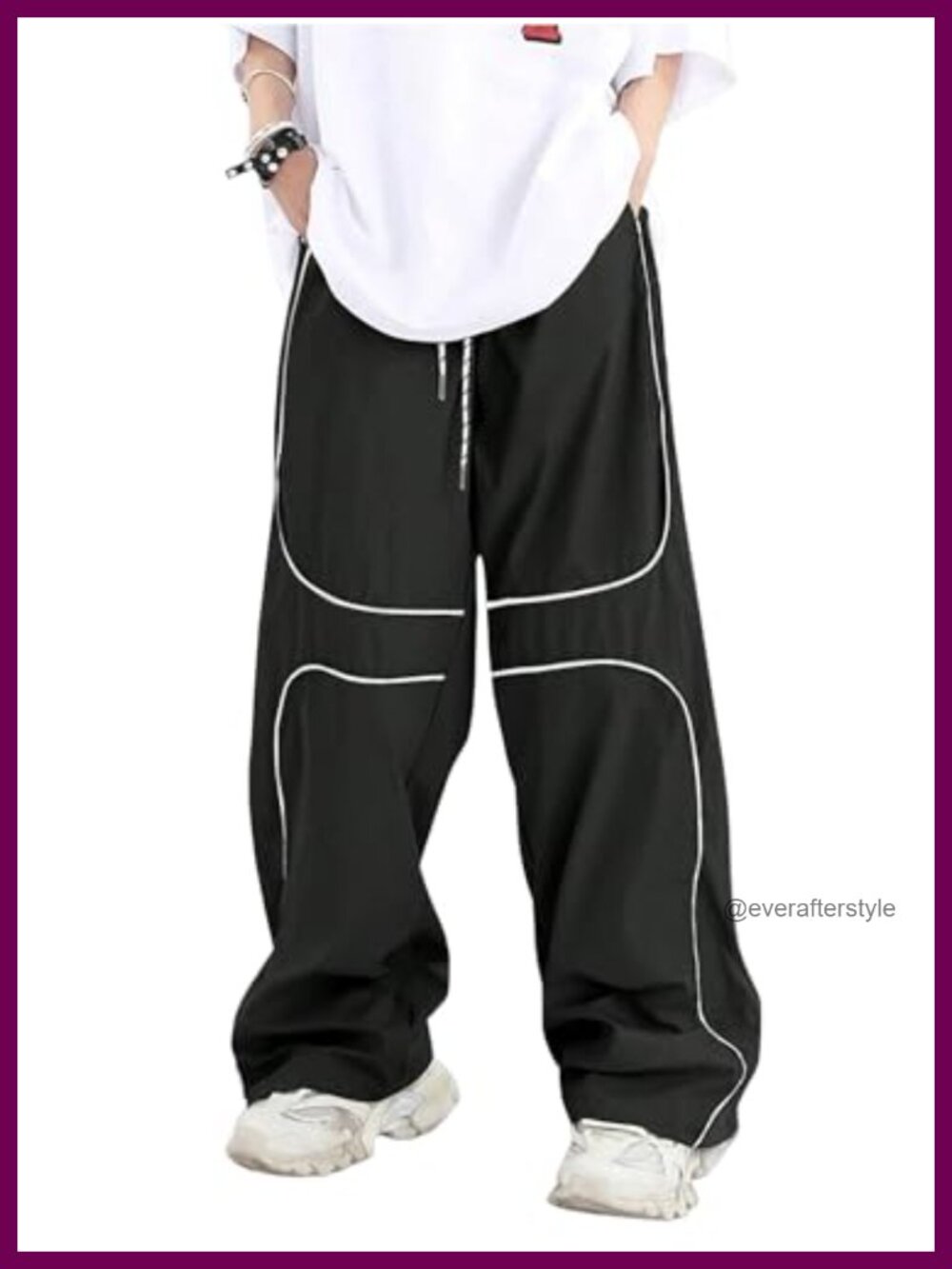 Mens Y2K Baggy Contrast Piping Sweatpants Pockets Track Pants